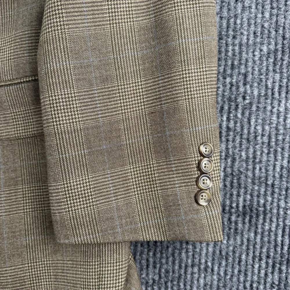 Jos A Bank Sport Coat 50L Brown Glen Plaid Windowpane Wool Blazer Classic